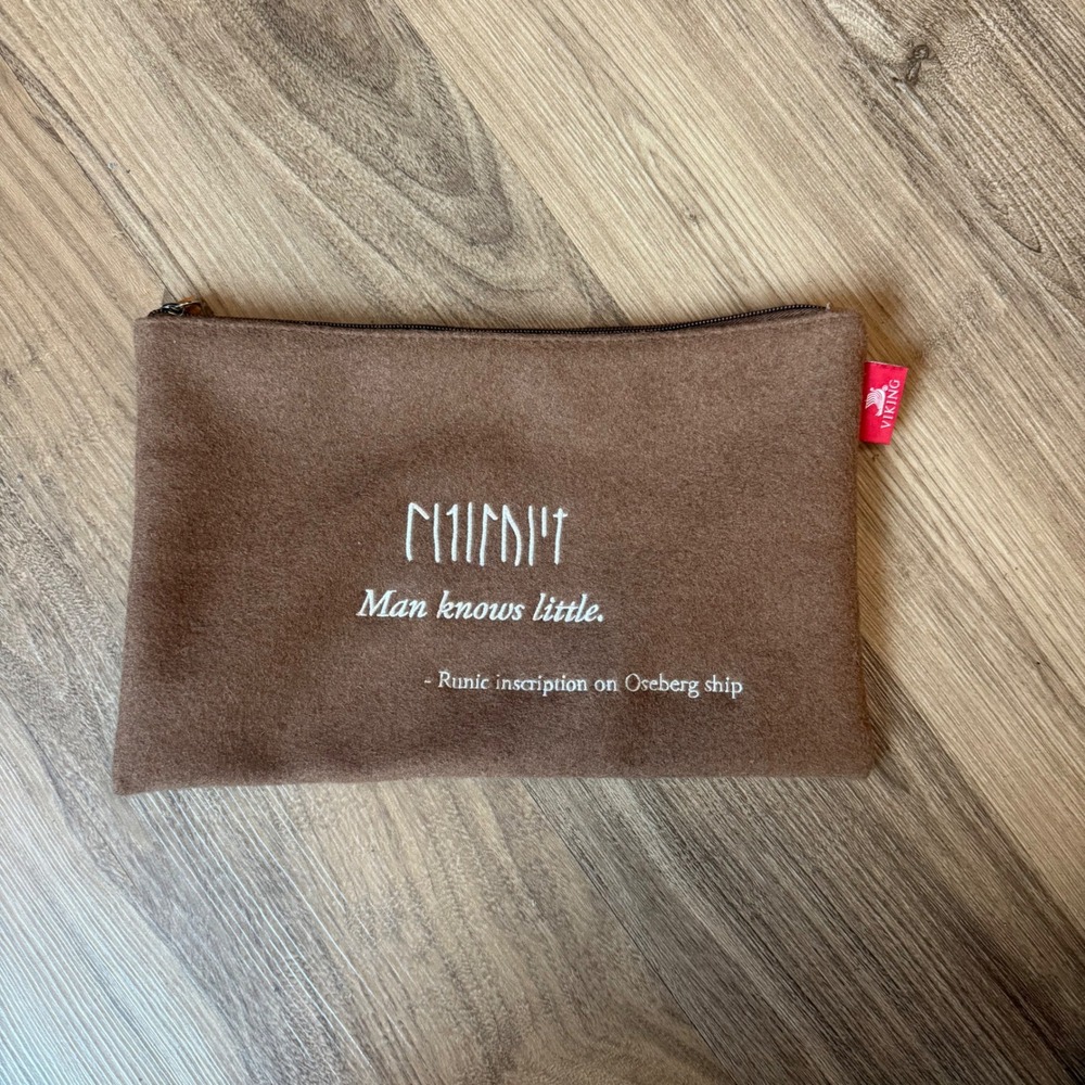 Viking River Cruises Runic Oseberg Ship Brown Felt Zippered Pouch Clutch Bag